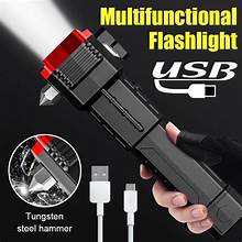 Emergency Survival Torch with Rechargeable LED Flashlight, Glass Breaker, Cutter Blade